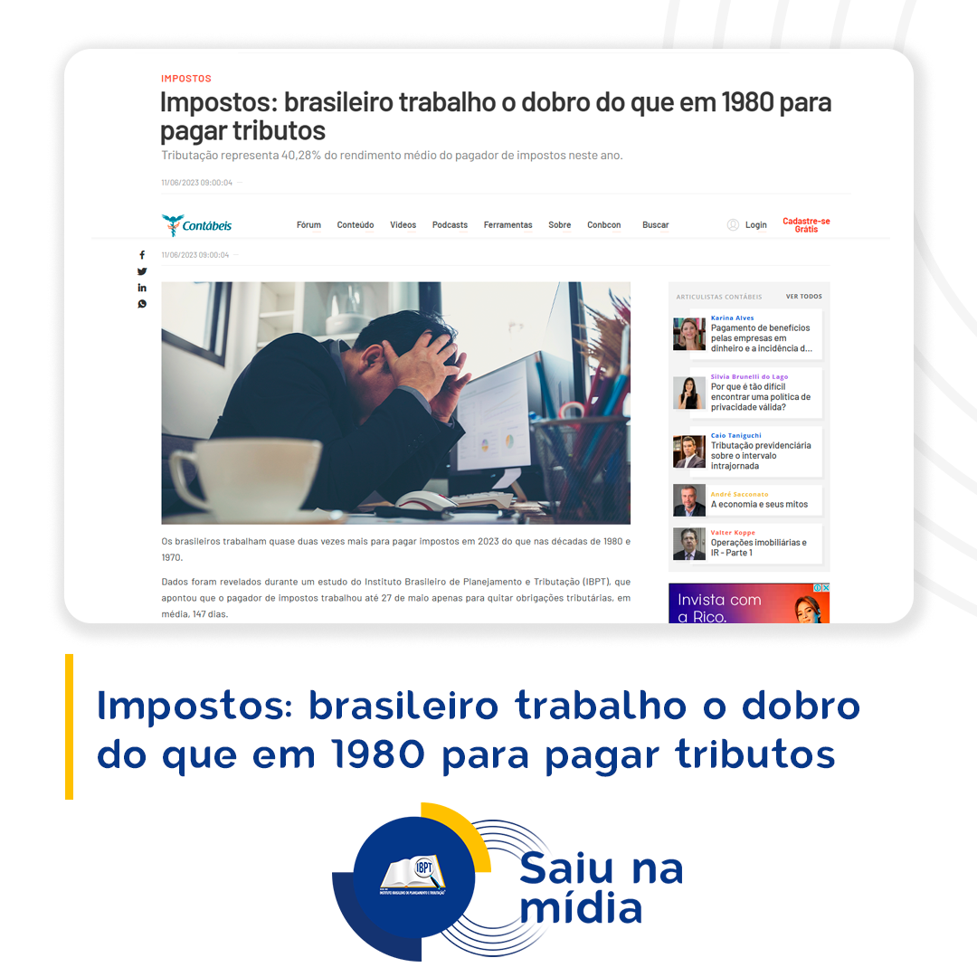 Tributação representa 40,28% do rendimento médio do pagador de impostos neste ano.